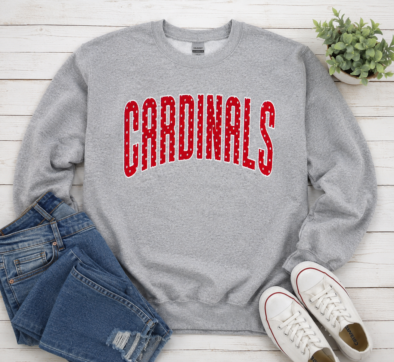 Cardinals polka dot crewneck