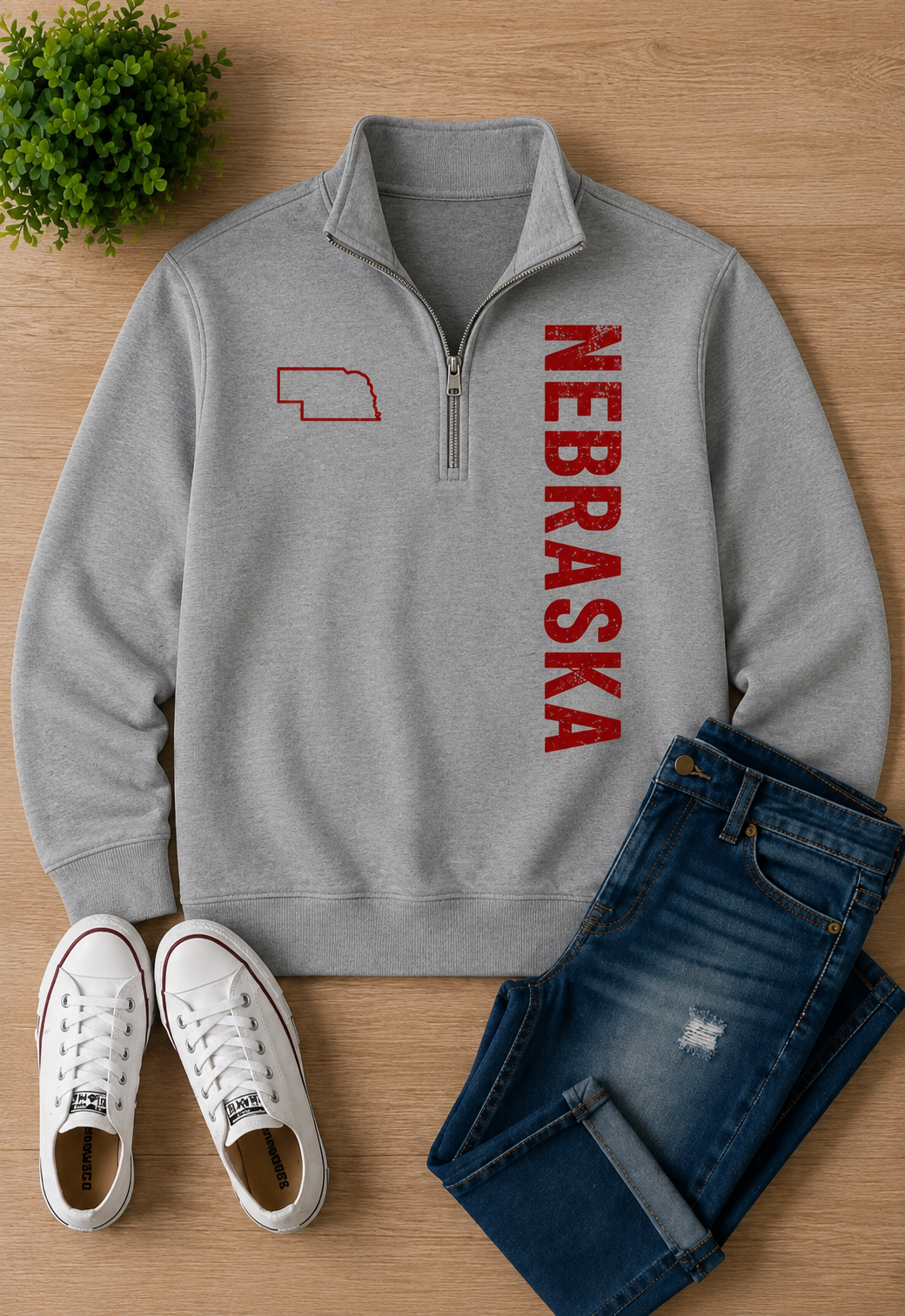 Nebraska vertical print quarter zip