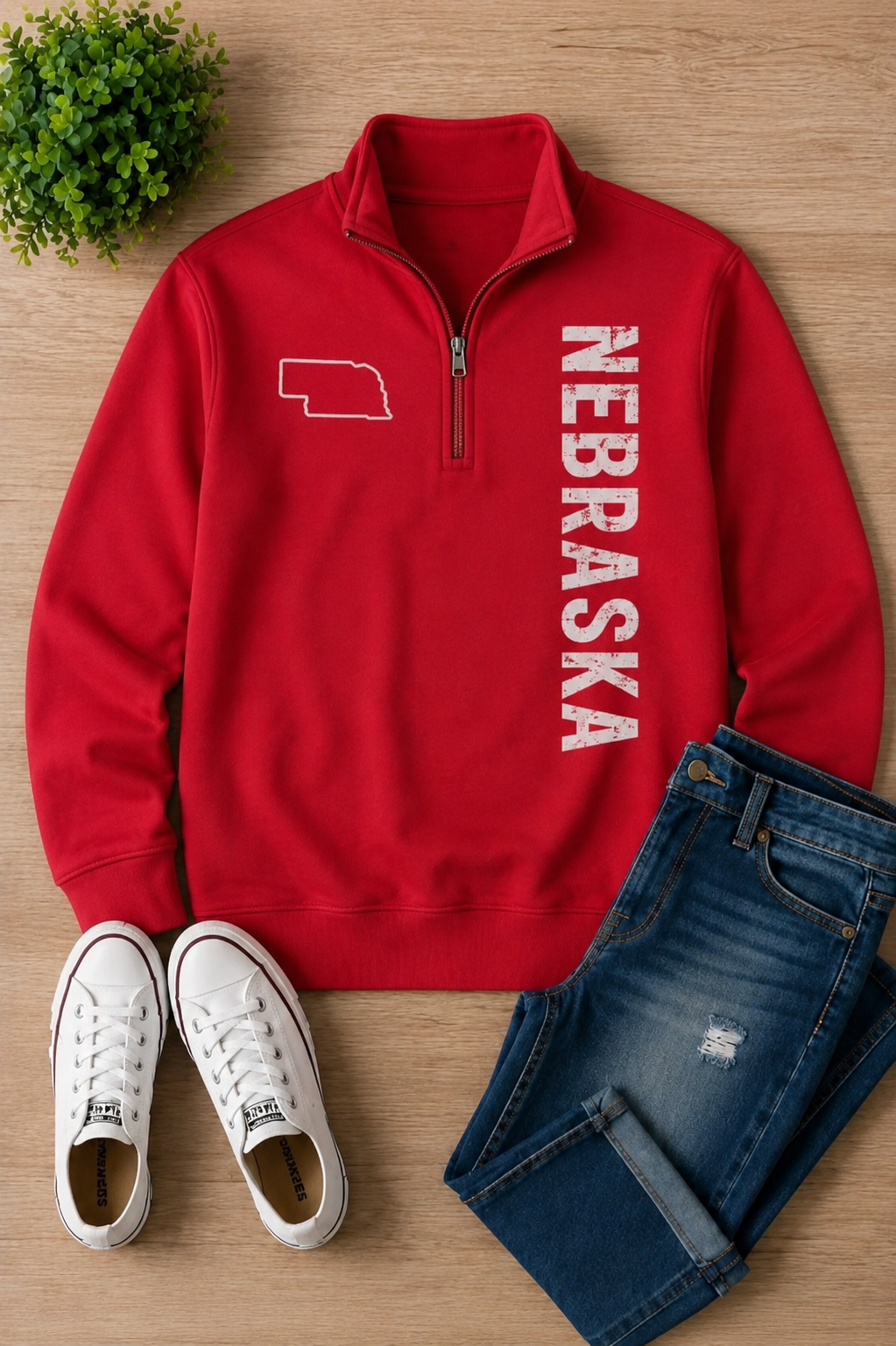 Nebraska vertical print quarter zip