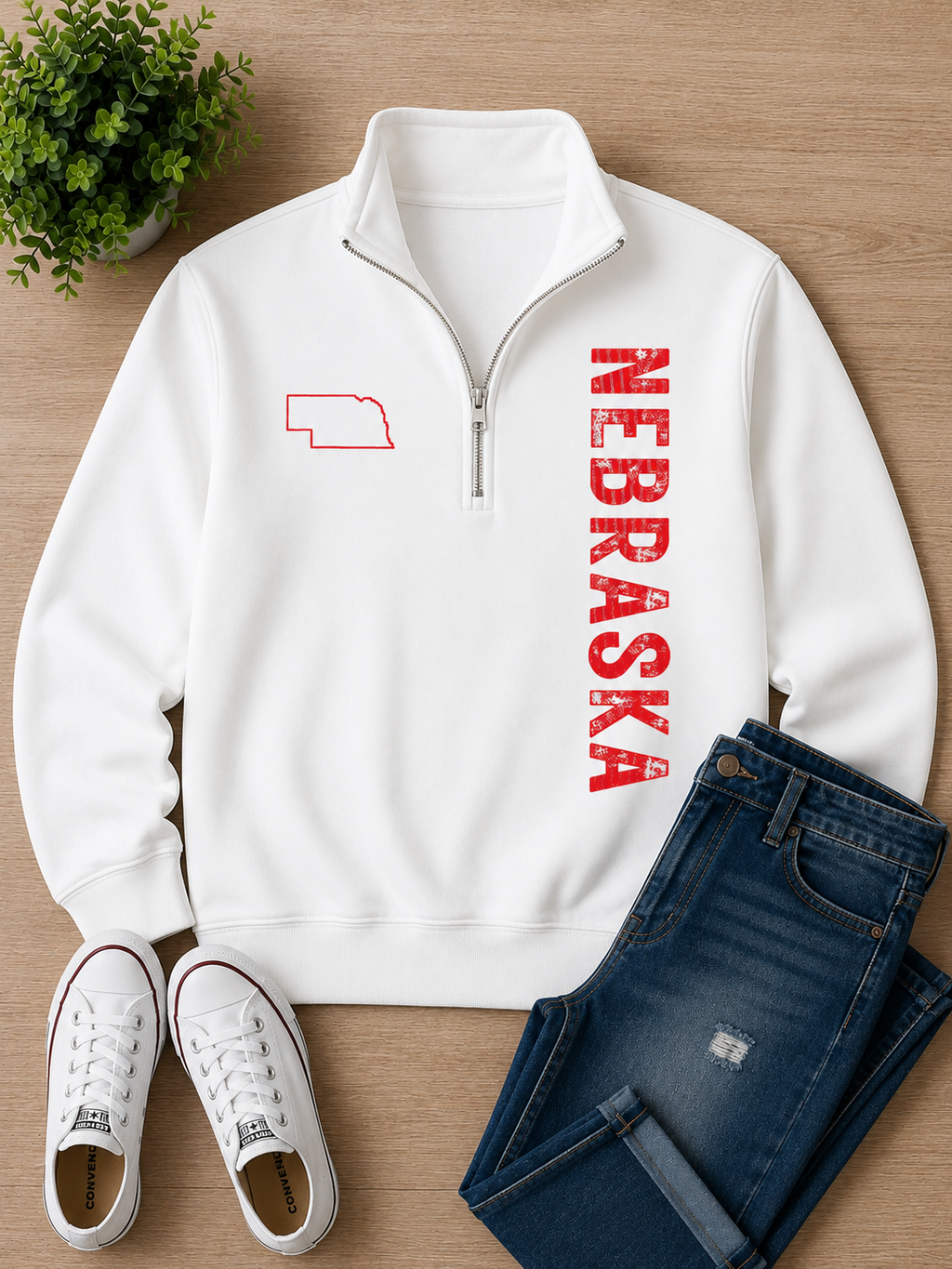 Nebraska vertical print quarter zip
